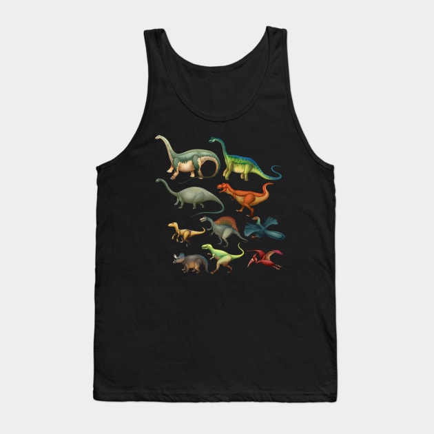 Assorted Illustrated Dinosaurs Tank Top by bluerockproducts